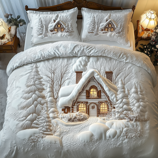 Elegant White Christmas Cabin 3-Piece Quilted Bedding Set GFTOTP1039