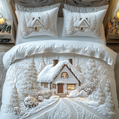 Elegant White Christmas Cabin 3-Piece Quilted Bedding Set GFTOTP1040