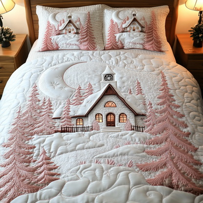 Elegant White Christmas Cabin 3-Piece Quilted Bedding Set GFTOTP1041