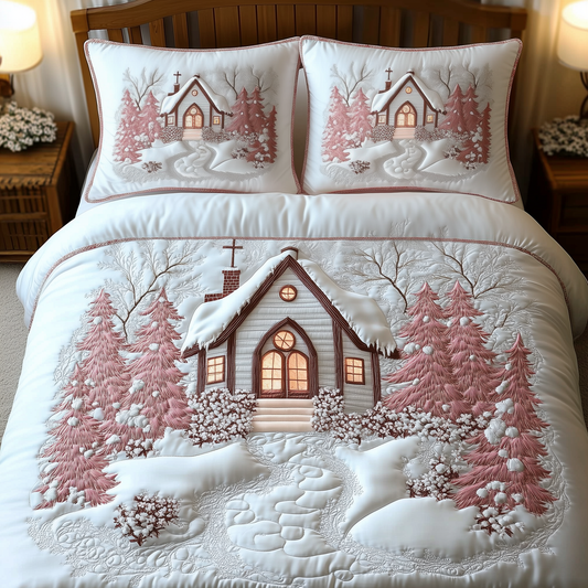 Elegant White Christmas Cabin 3-Piece Quilted Bedding Set GFTOTP1042