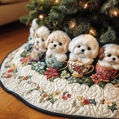 Vintage Bichon Frise in Teacup Quilted Tree Skirt GFTOTP1092