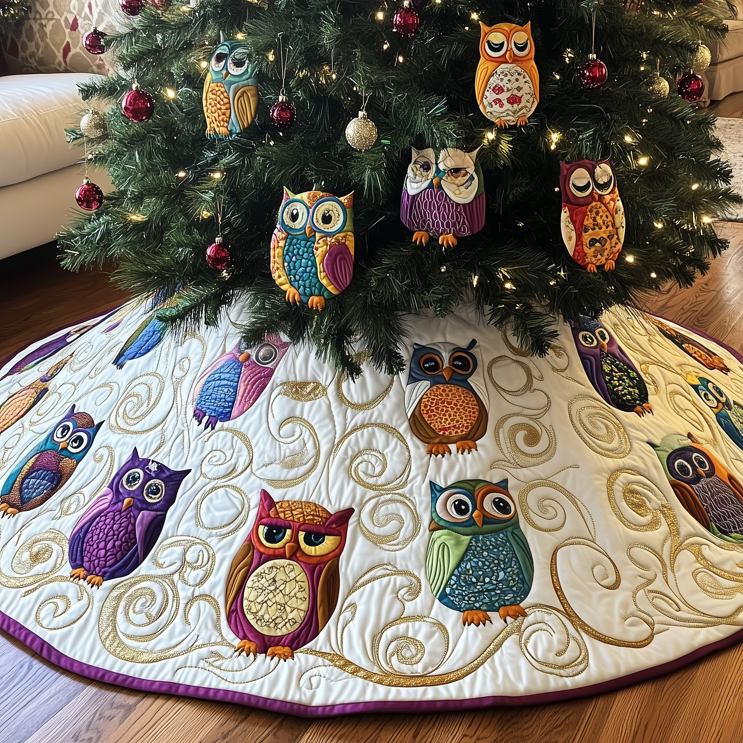 Christmas Owl Quilted Tree Skirt GFTOTP113