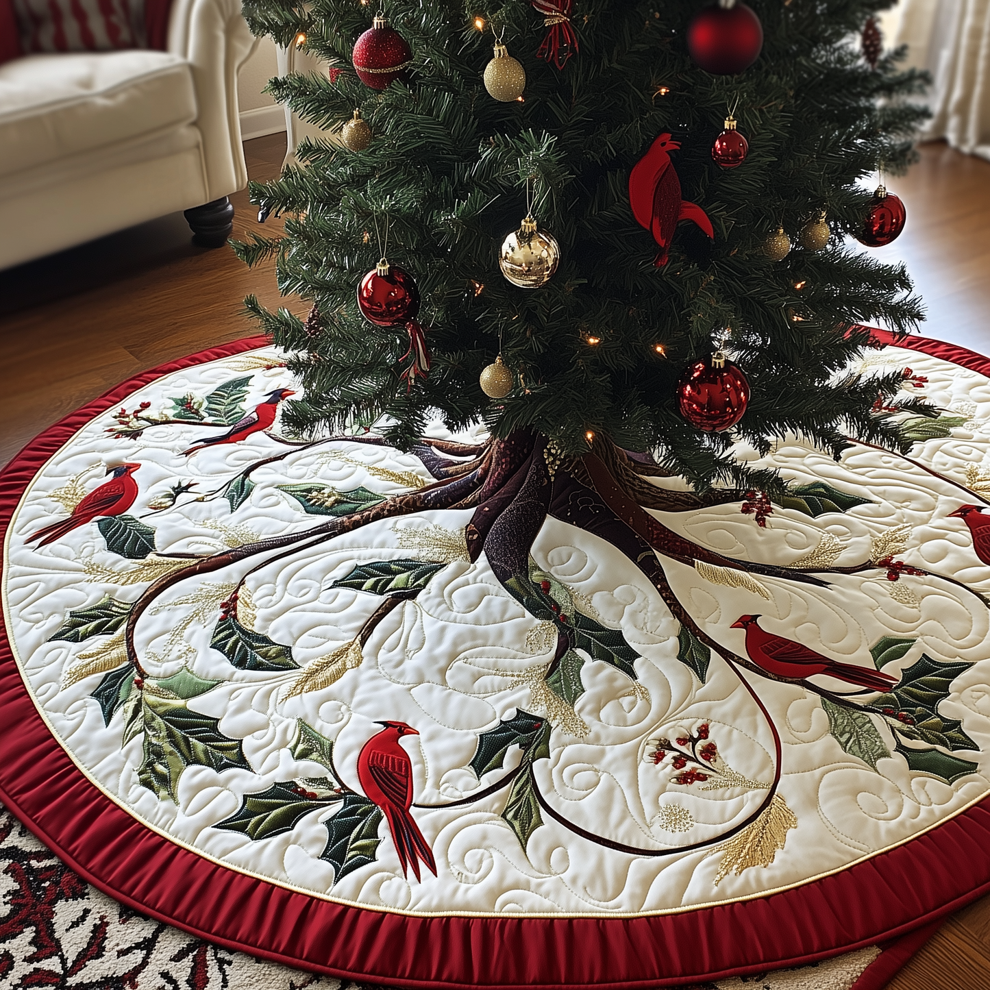 Red Cardinal Quilted Tree Skirt GFTOTP168