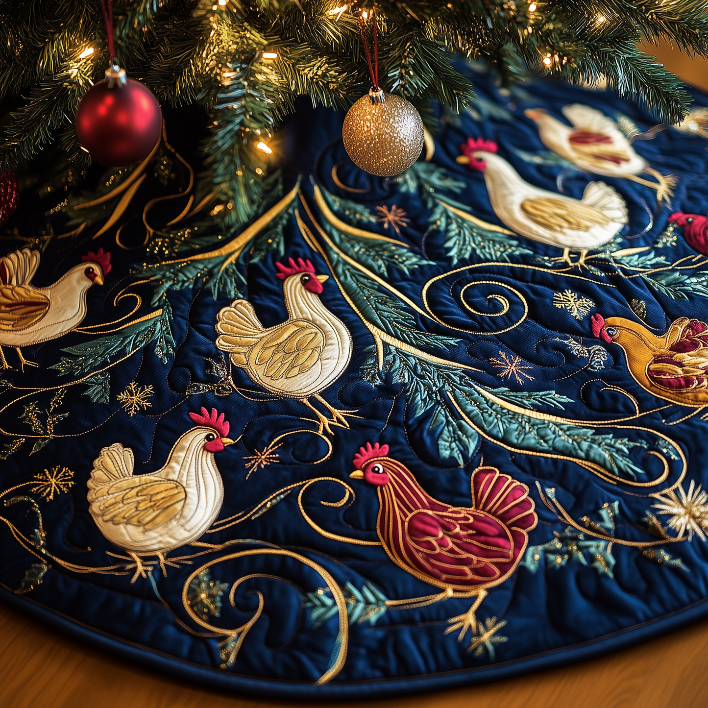 Festive Chicken Quilted Tree Skirt GFTOTP212