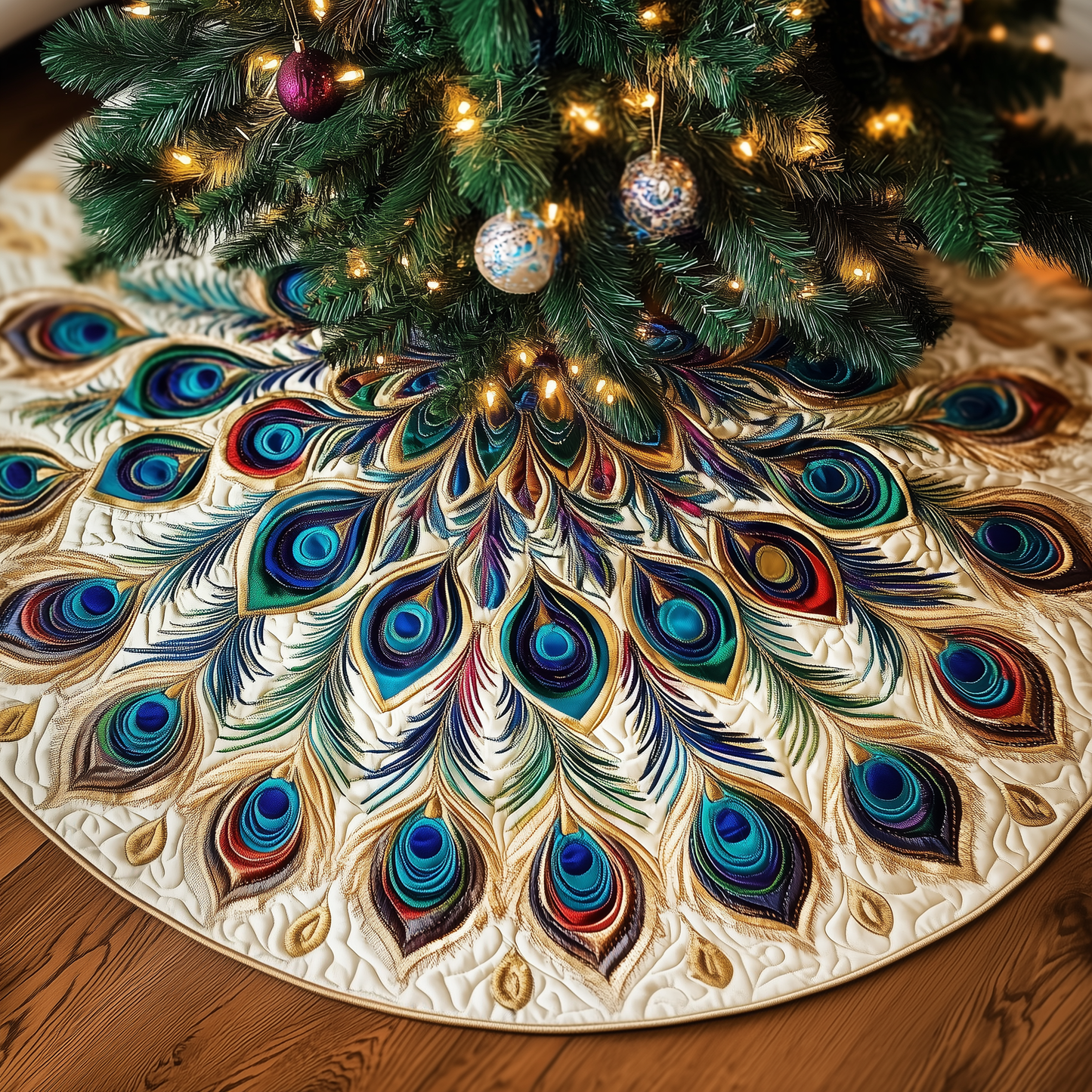 Shimmering Peacock Quilted Tree Skirt GFTOTP280