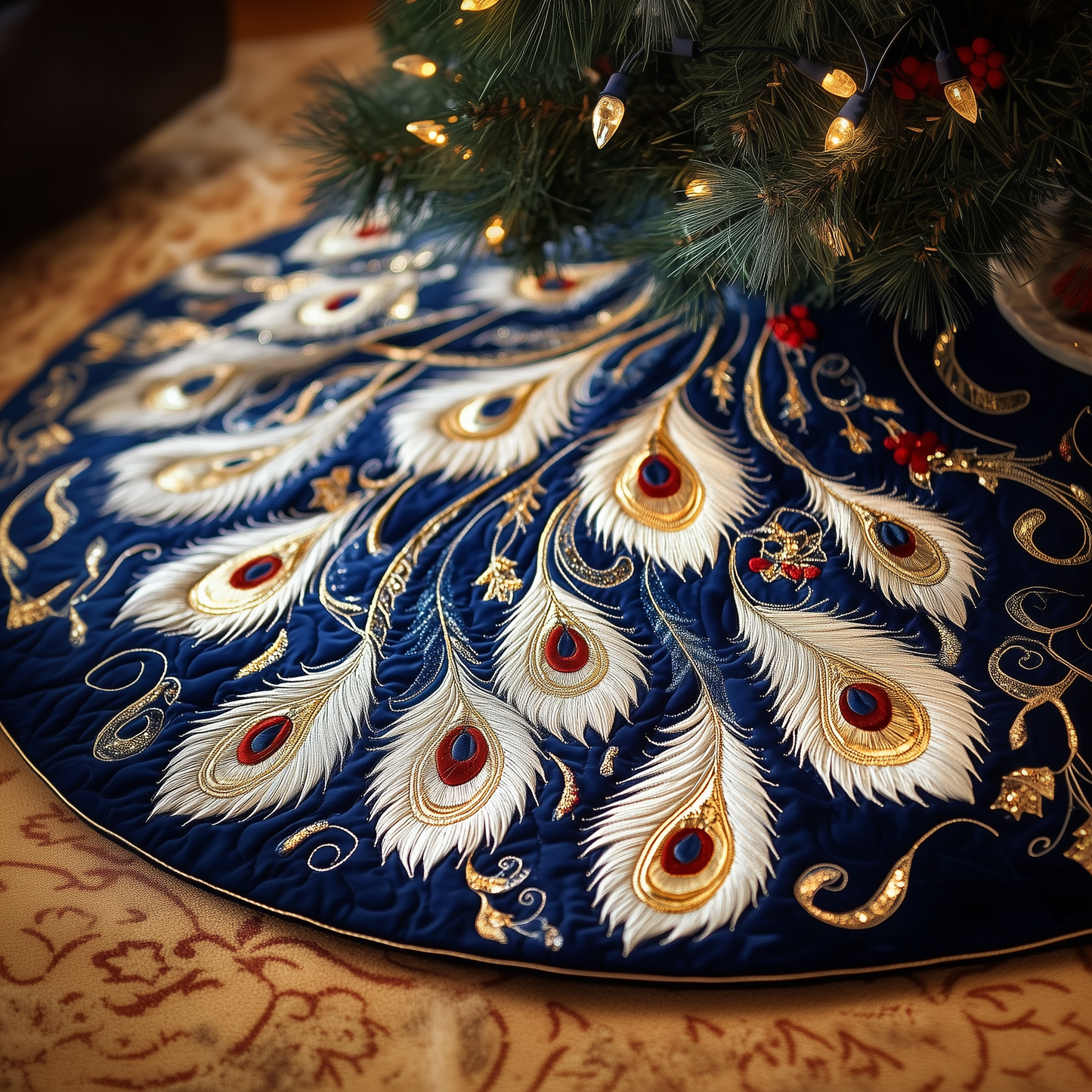 Shimmering Peacock Quilted Tree Skirt GFTOTP286