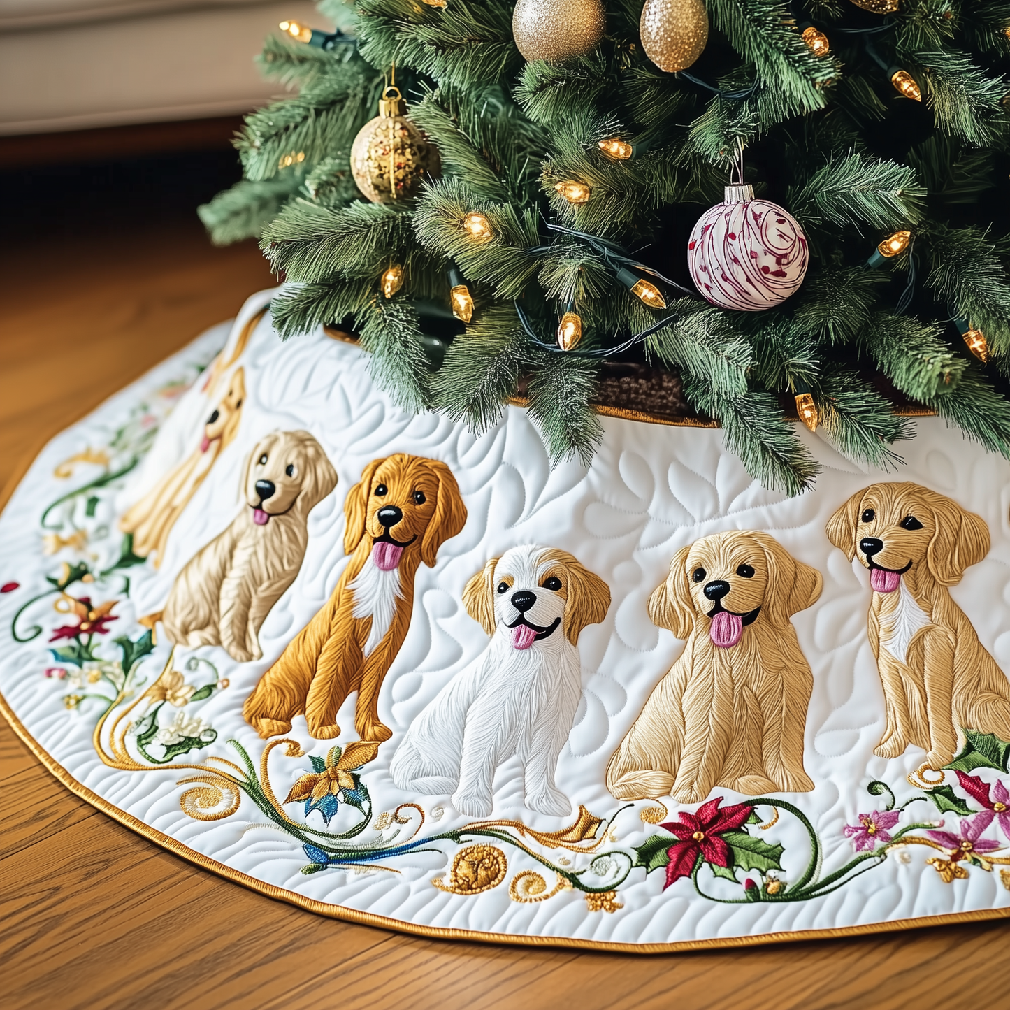 Christmas Golden Retriever Quilted Tree Skirt GFTOTP299