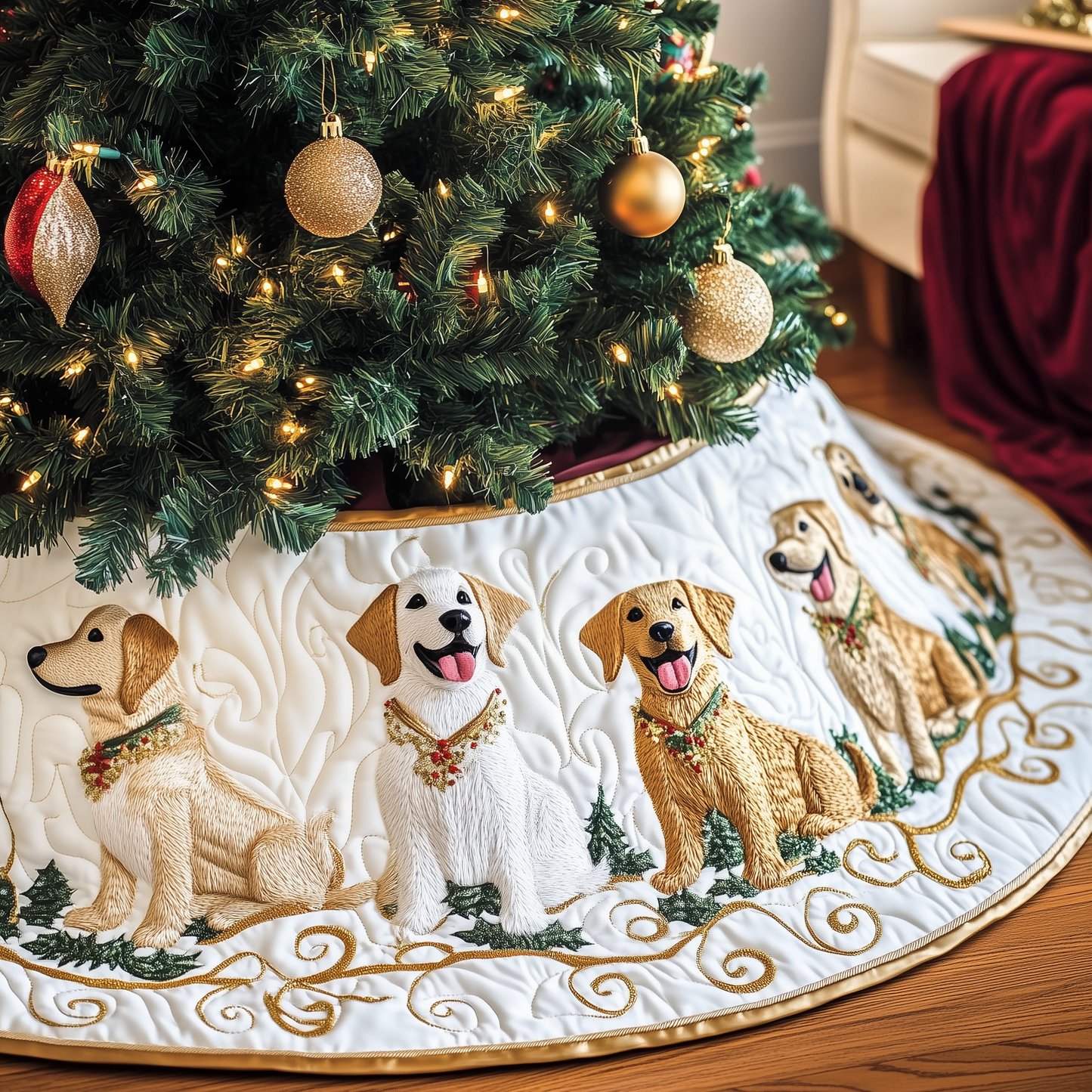 Christmas Golden Retriever Quilted Tree Skirt GFTOTP300