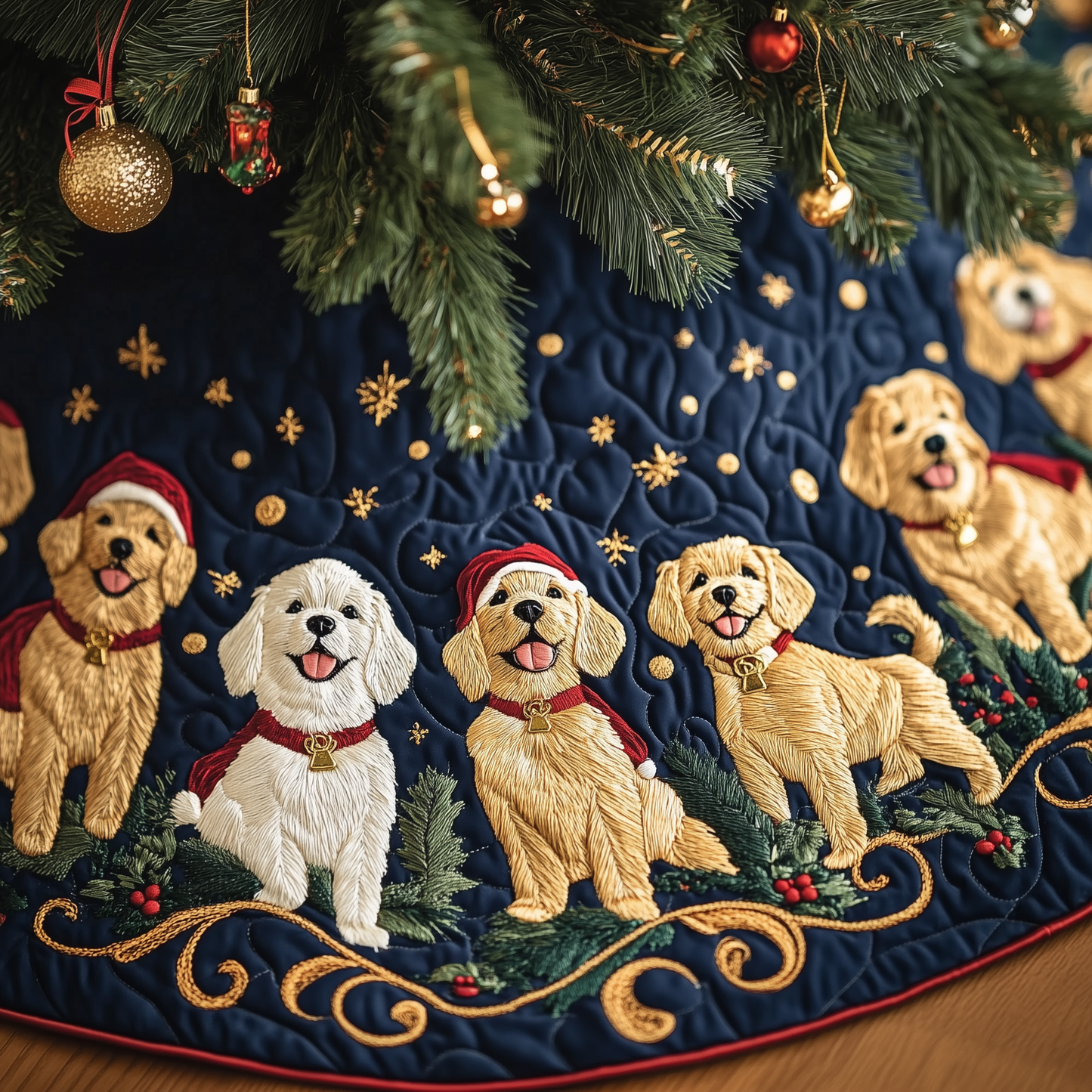 Christmas Golden Retriever Quilted Tree Skirt GFTOTP301