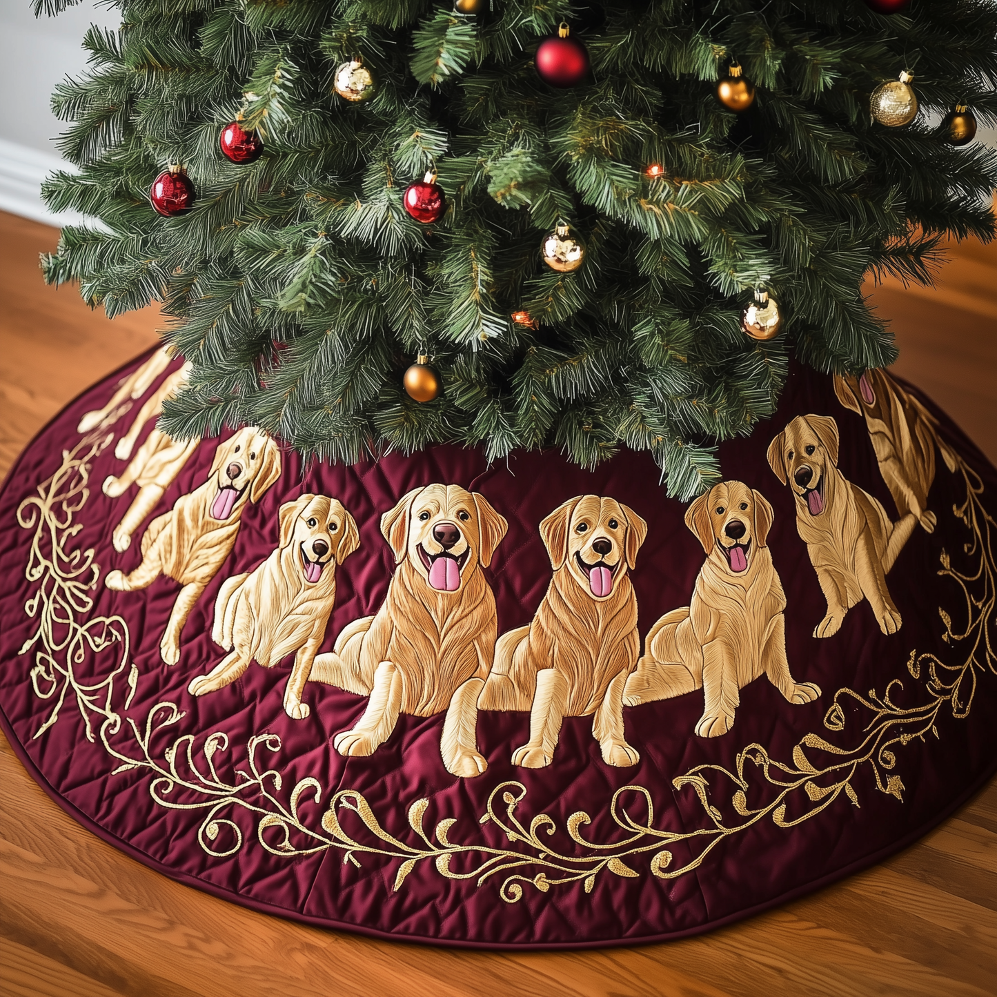 Christmas Golden Retriever Quilted Tree Skirt GFTOTP303