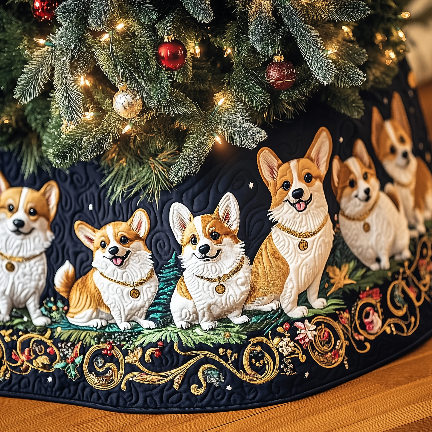 Joyful Christmas Corgi Quilted Tree Skirt GFTOTP304