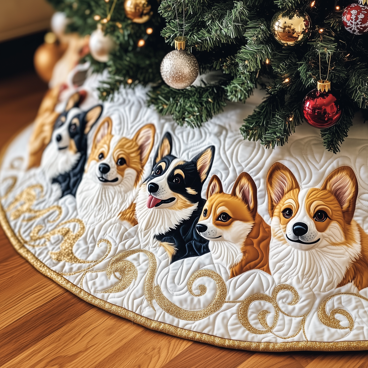 Joyful Christmas Corgi Quilted Tree Skirt GFTOTP309