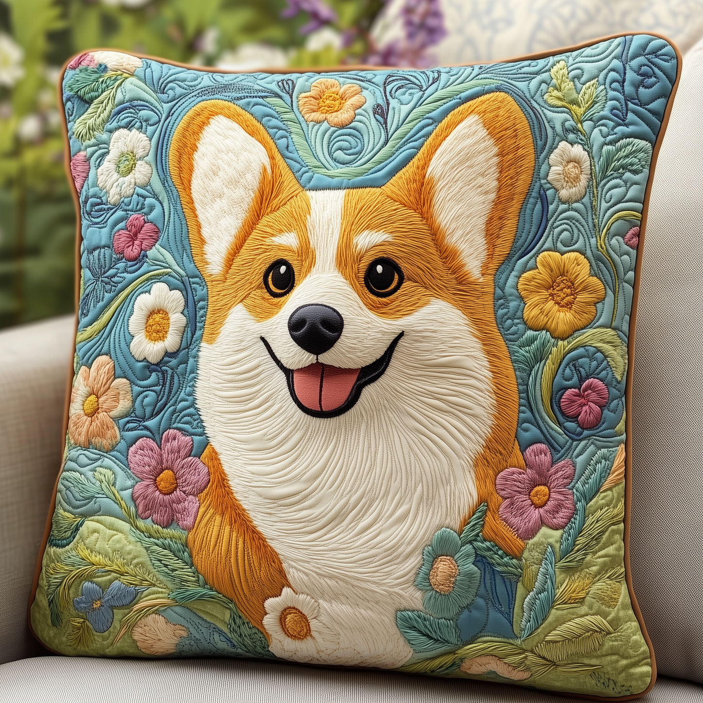 Joyful Corgi Quilted Pillow Case GFTOTP320