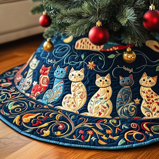 Festive Folk Art Cat Quilted Tree Skirt GFTOTP349