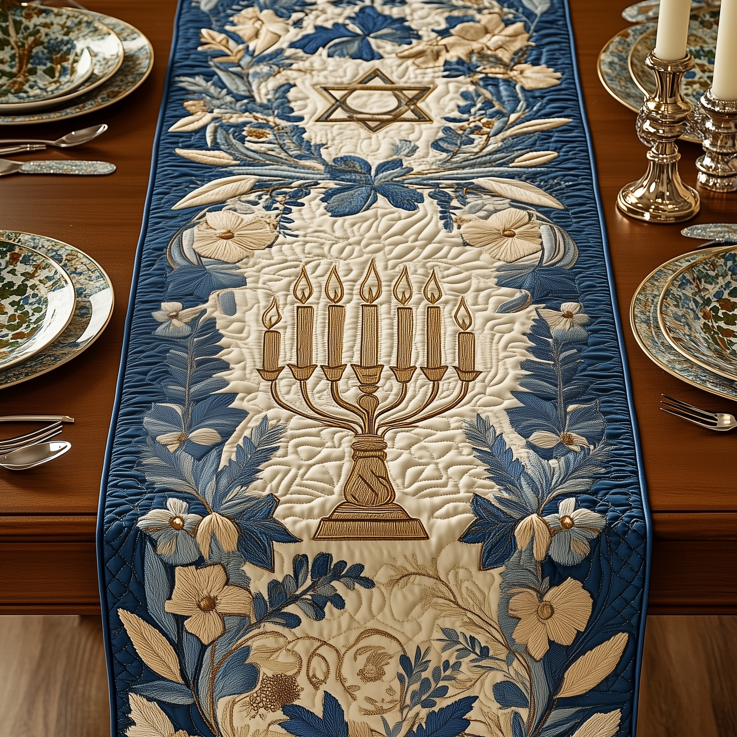 Jewish Hanukkah Quilted Table Runner GFTOTP366