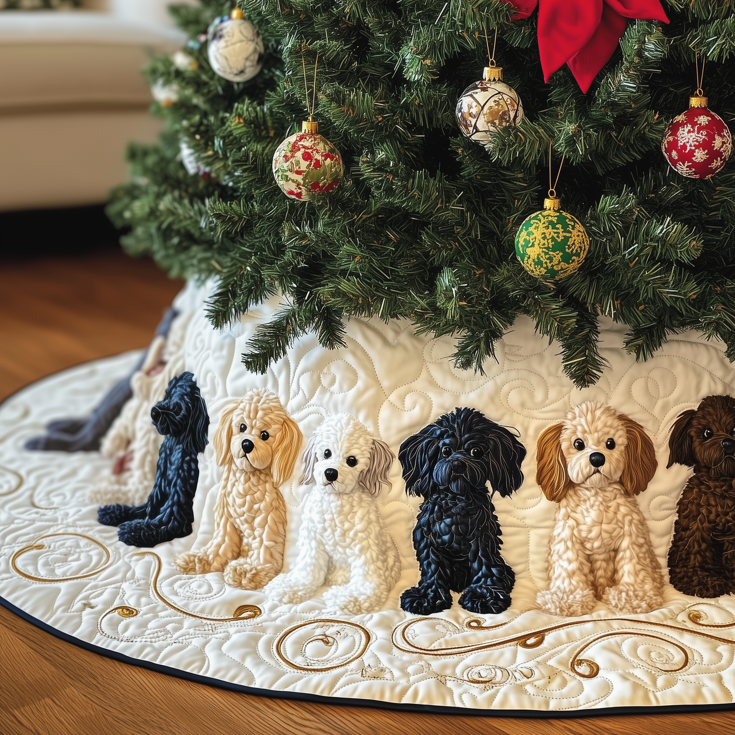 Adorable Poodle Quilted Tree Skirt GFTOTP372