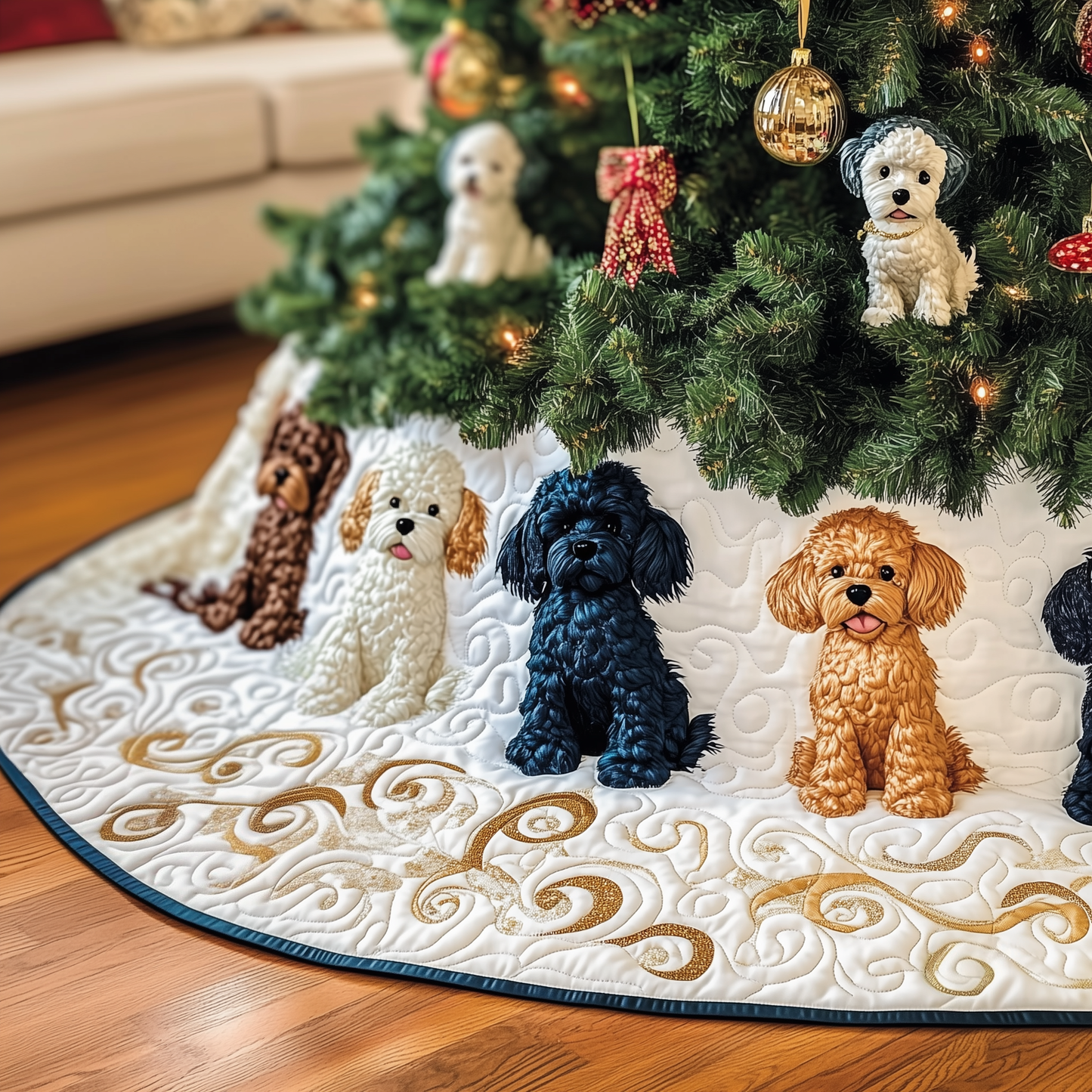 Adorable Poodle Quilted Tree Skirt GFTOTP378