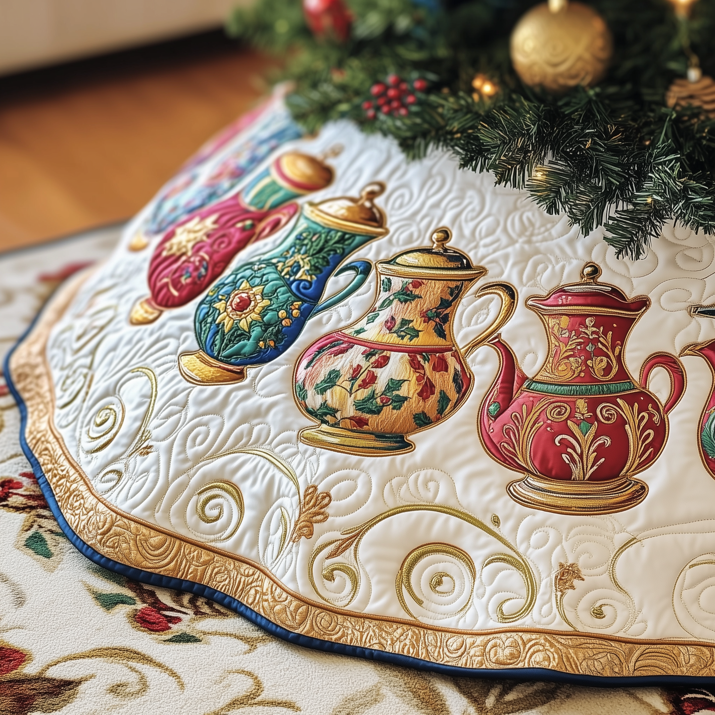 Festive Teapot Quilted Tree Skirt GFTOTP435