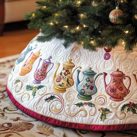 Festive Teapot Quilted Tree Skirt GFTOTP439