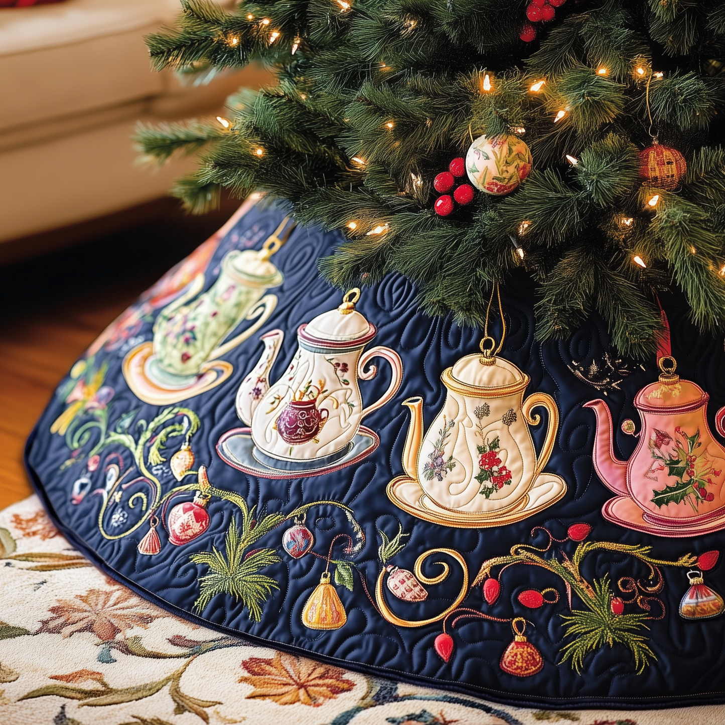 Festive Teapot Quilted Tree Skirt GFTOTP441