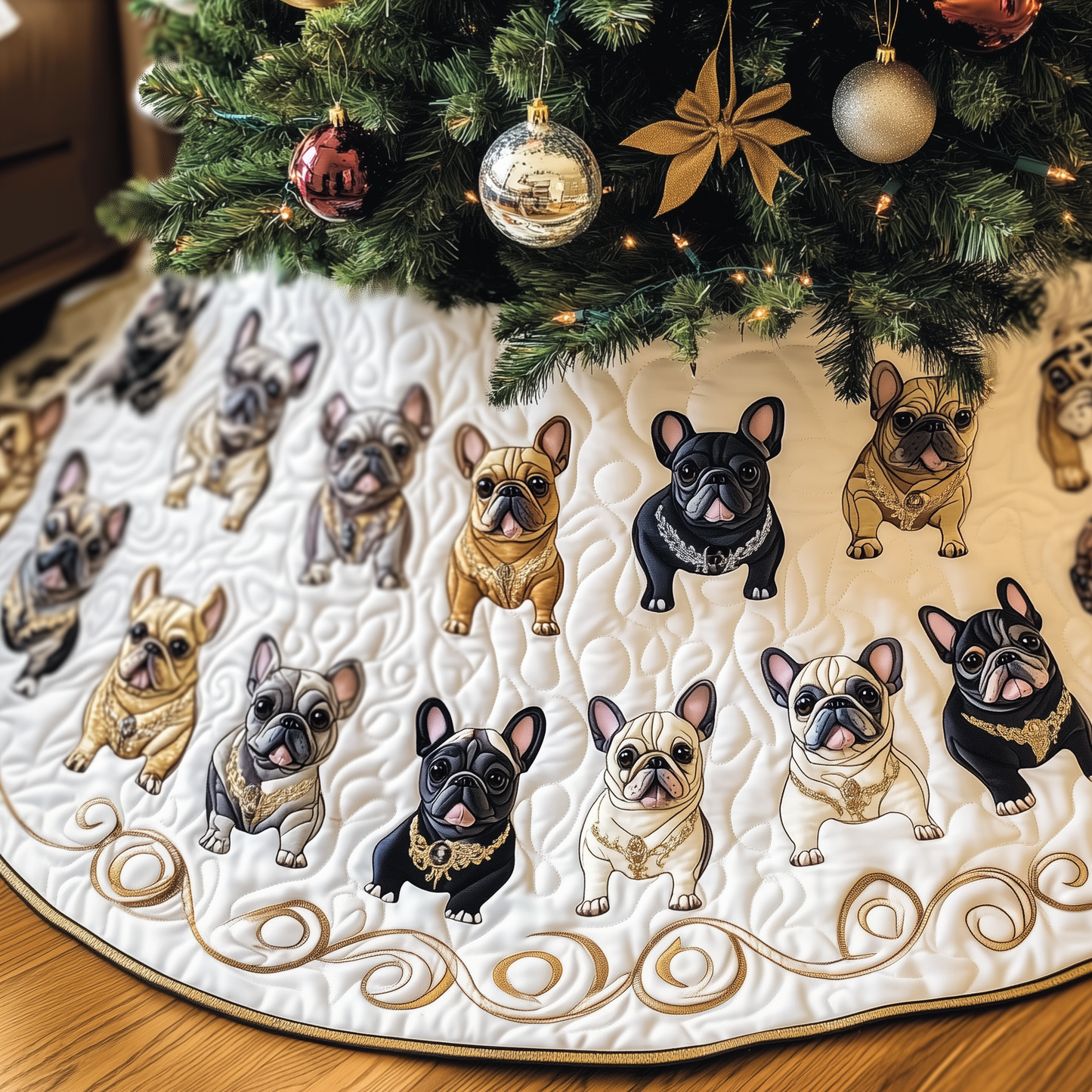 Festive French Bulldog Quilted Tree Skirt GFTOTP443