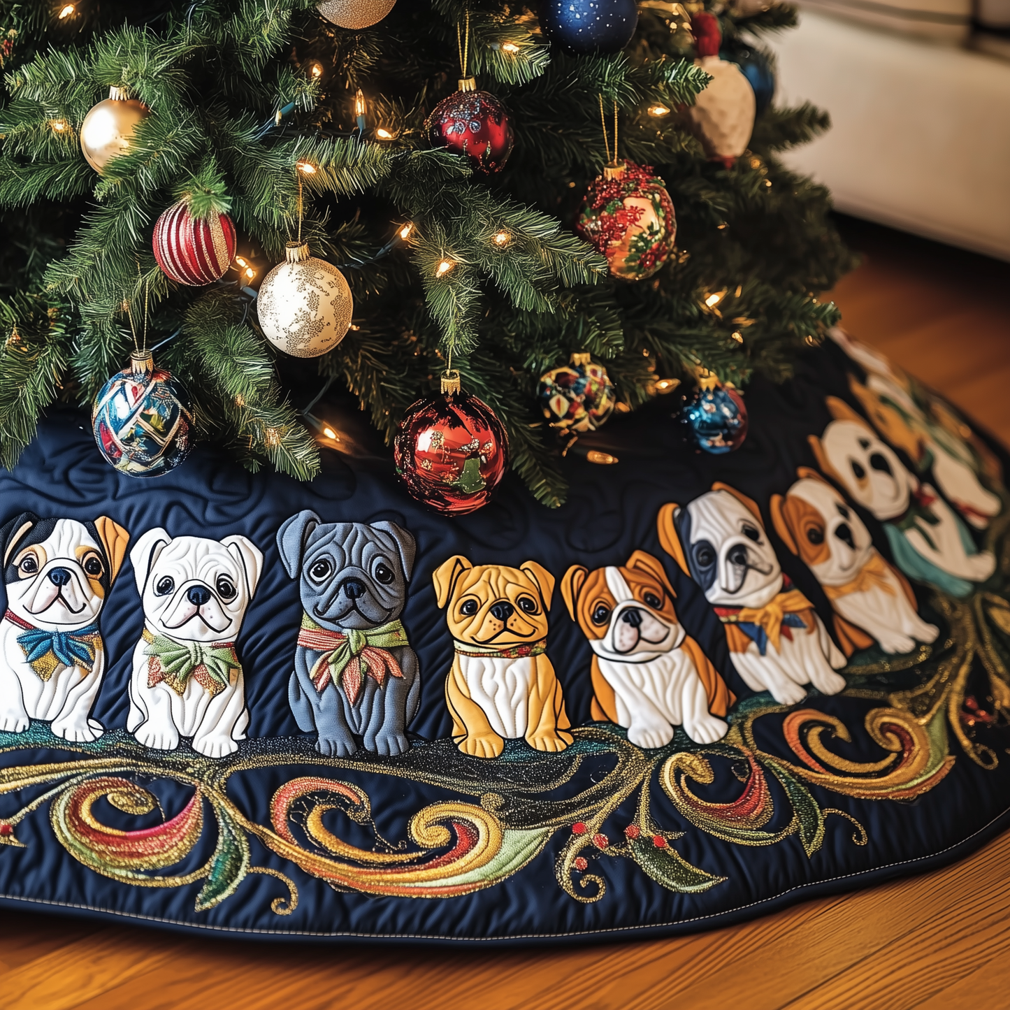 Festive French Bulldog Quilted Tree Skirt GFTOTP446