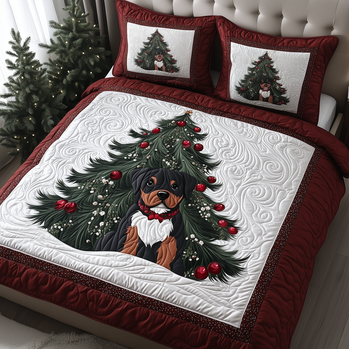 Christmas Rottweiler 3-Piece Quilted Bedding Set GFTOTP475