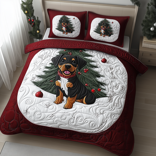 Christmas Rottweiler 3-Piece Quilted Bedding Set GFTOTP476