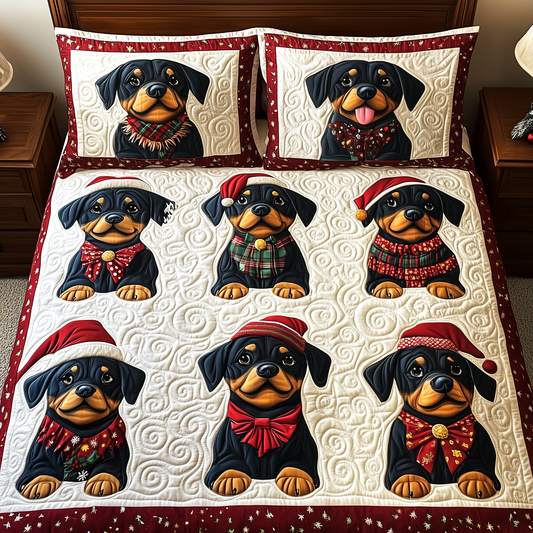 Christmas Rottweiler 3-Piece Quilted Bedding Set GFTOTP477