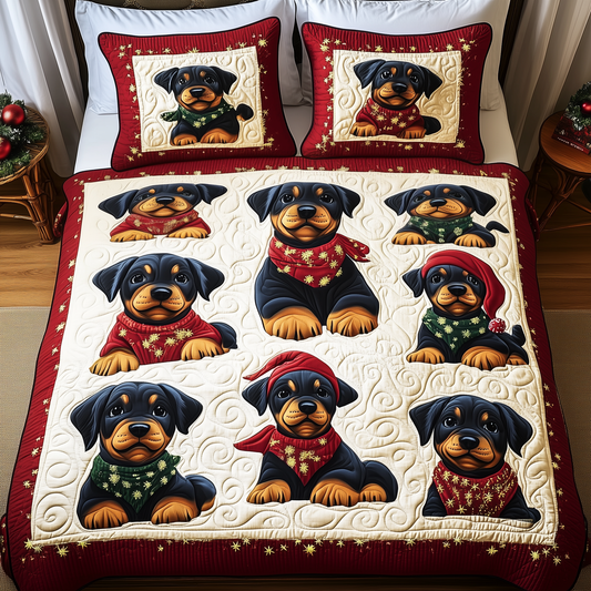 Christmas Rottweiler 3-Piece Quilted Bedding Set GFTOTP478