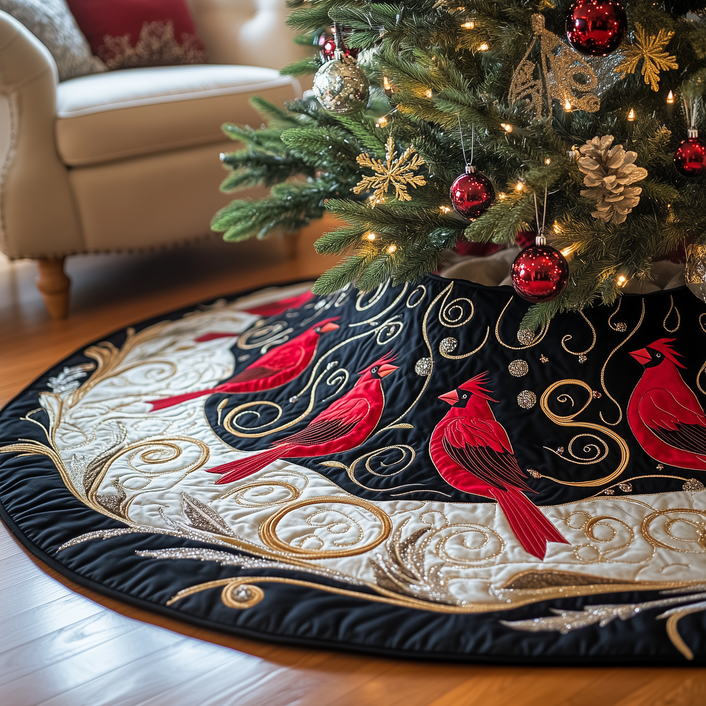 Red Cardinal Quilted Tree Skirt GFTOTP493