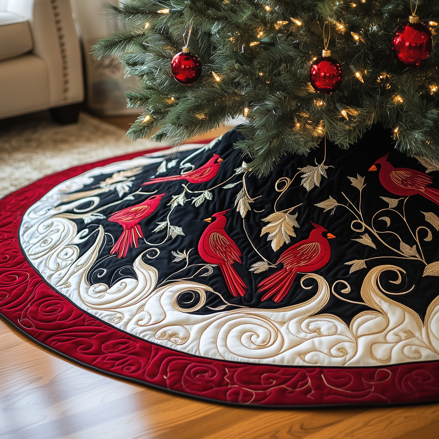 Red Cardinal Quilted Tree Skirt GFTOTP495