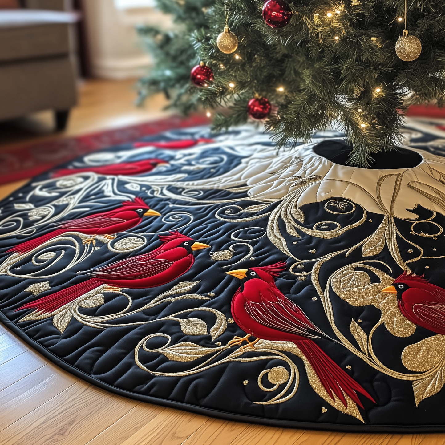 Red Cardinal Quilted Tree Skirt GFTOTP497