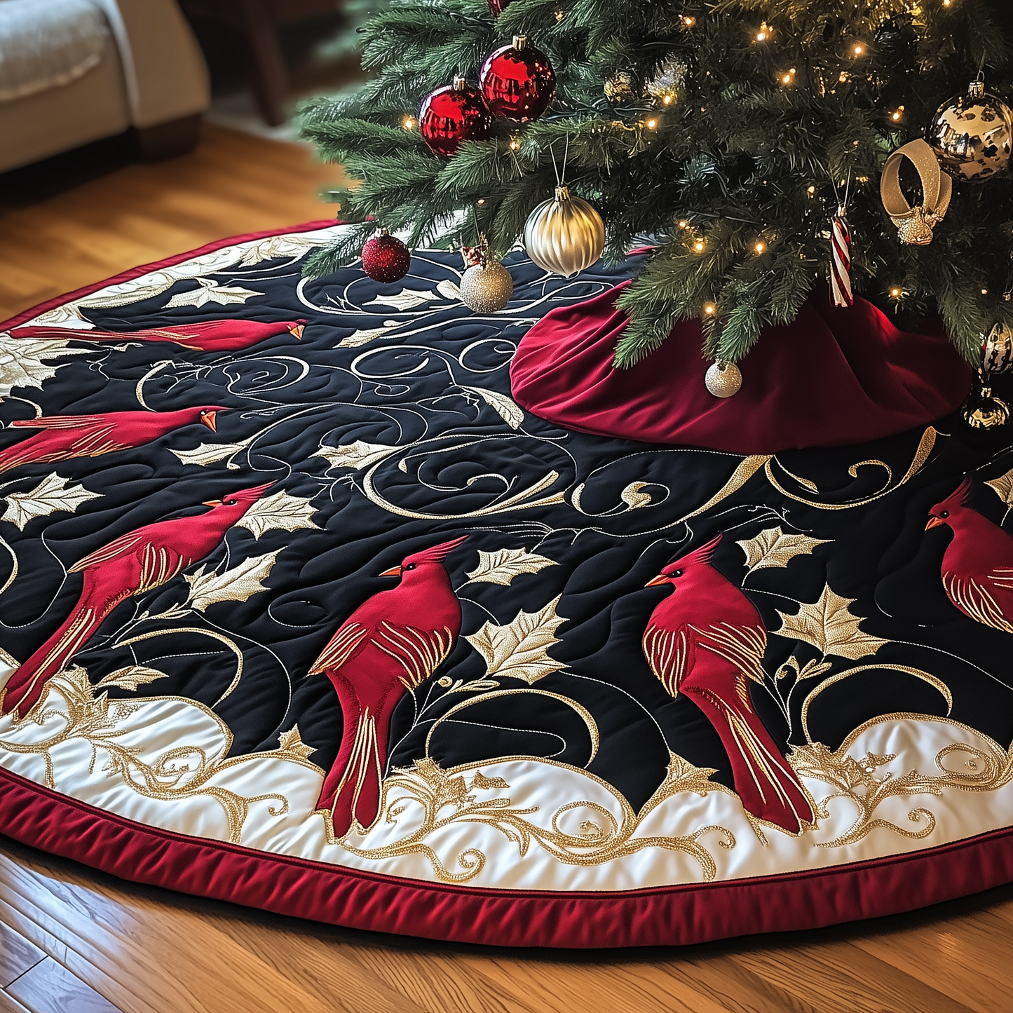 Red Cardinal Quilted Tree Skirt GFTOTP498