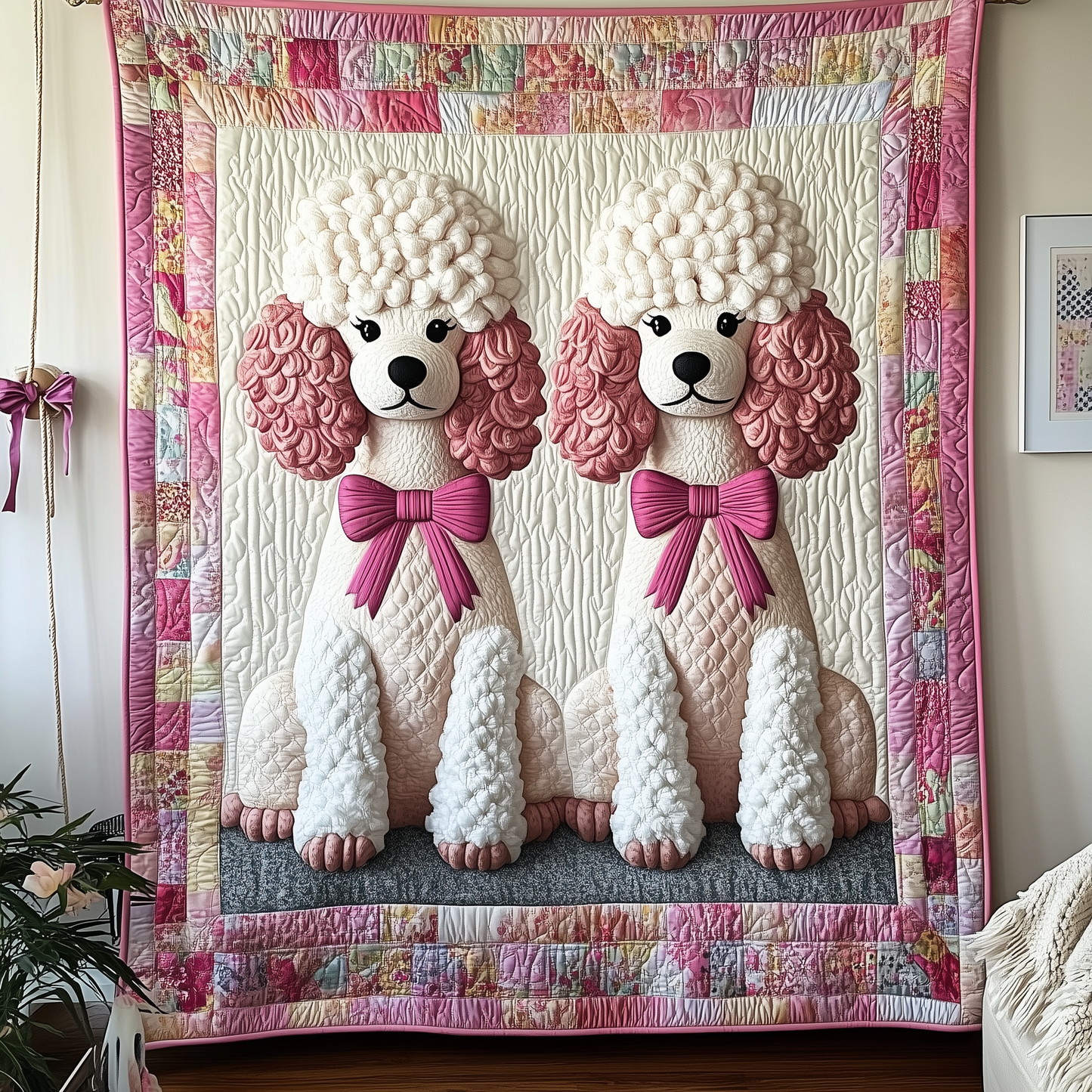 Pinky Adorable Poodle Quilted Blanket GFTOTP503