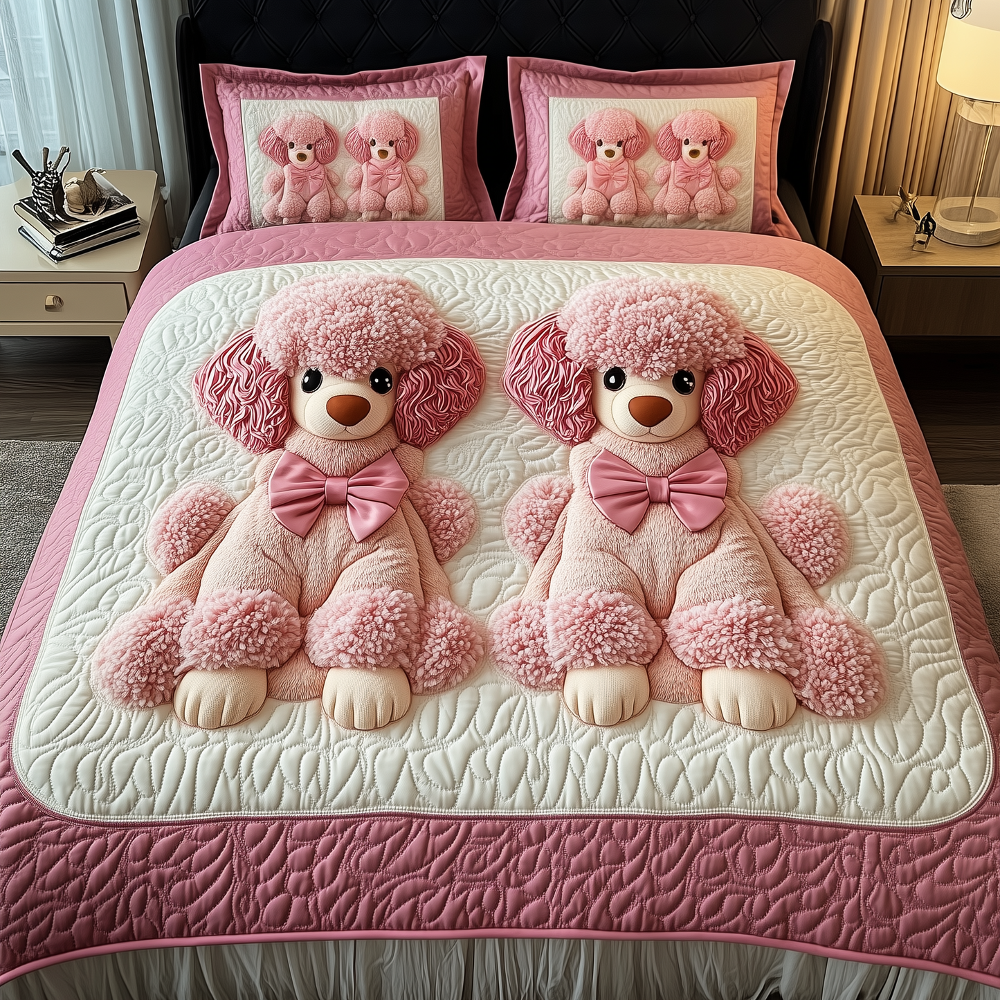 Pinky Adorable Poodle 3-Piece Quilted Bedding Set GFTOTP507