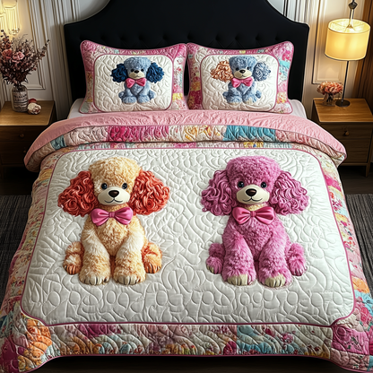 Pinky Adorable Poodle 3-Piece Quilted Bedding Set GFTOTP512