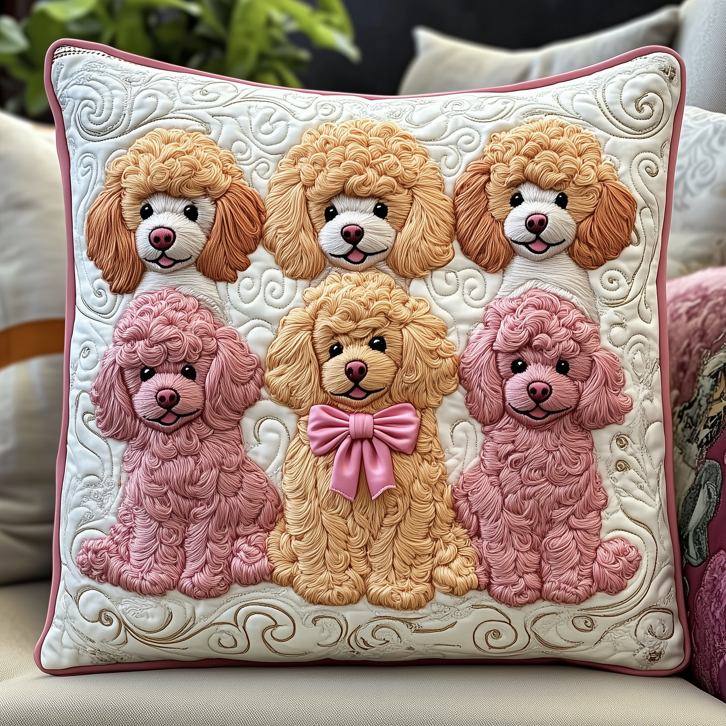 Pinky Adorable Poodle Quilted Pillow Case GFTOTP516