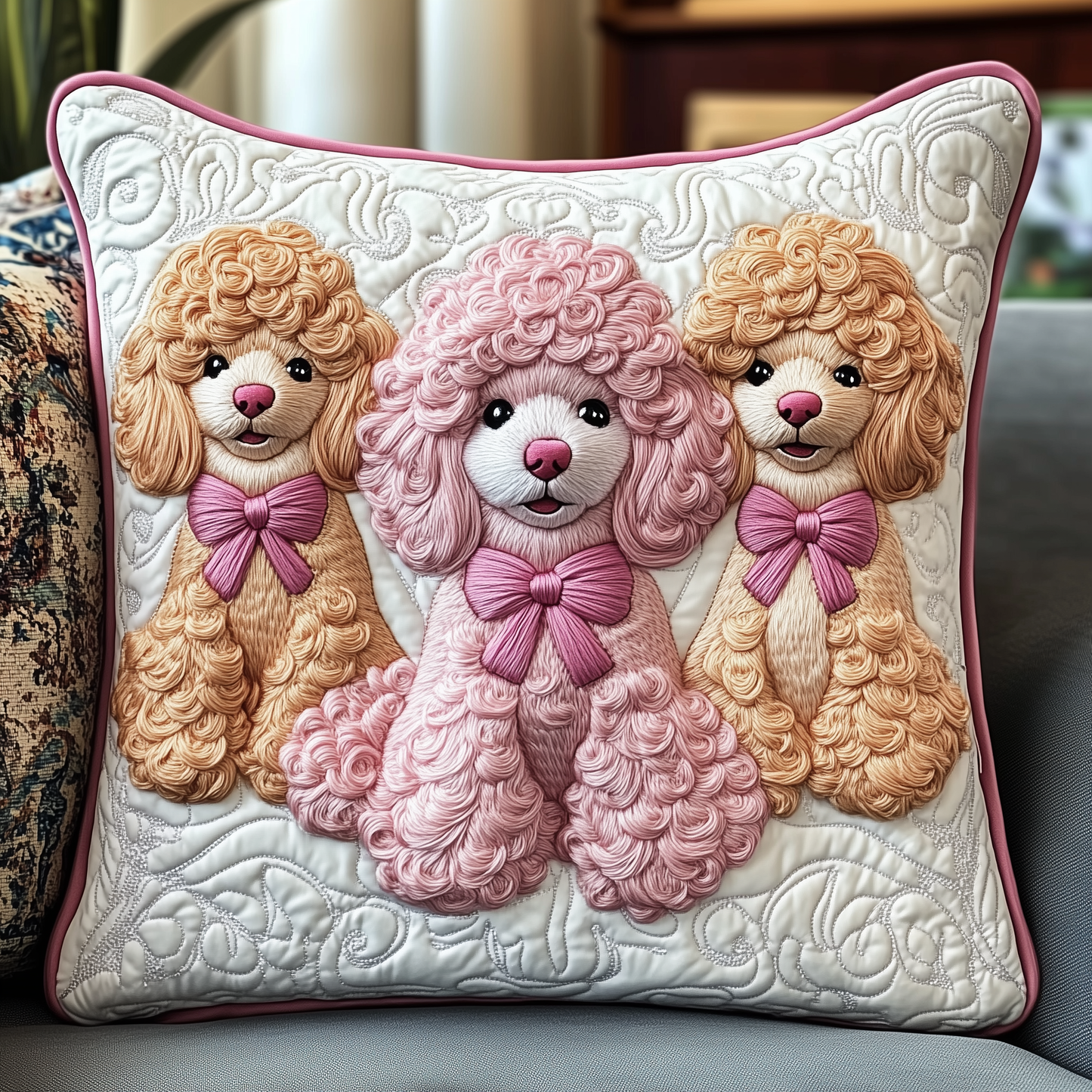 Pinky Adorable Poodle Quilted Pillow Case GFTOTP518