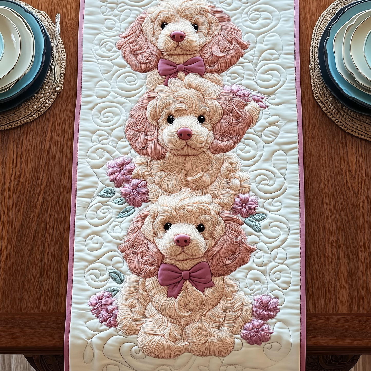 Pinky Adorable Poodle Quilted Table Runner GFTOTP521