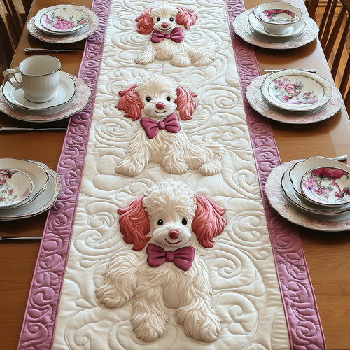 Pinky Adorable Poodle Quilted Table Runner GFTOTP522