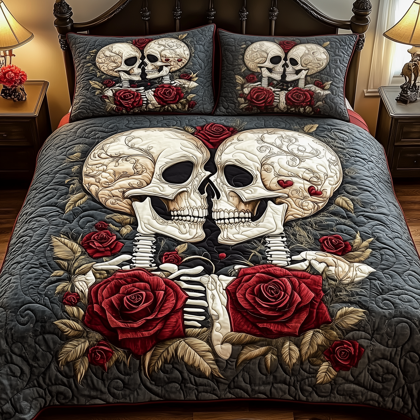 Vintage Skull Couple 3-Piece Quilted Bedding Set GFTOTP533