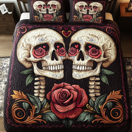 Vintage Skull Couple 3-Piece Quilted Bedding Set GFTOTP534