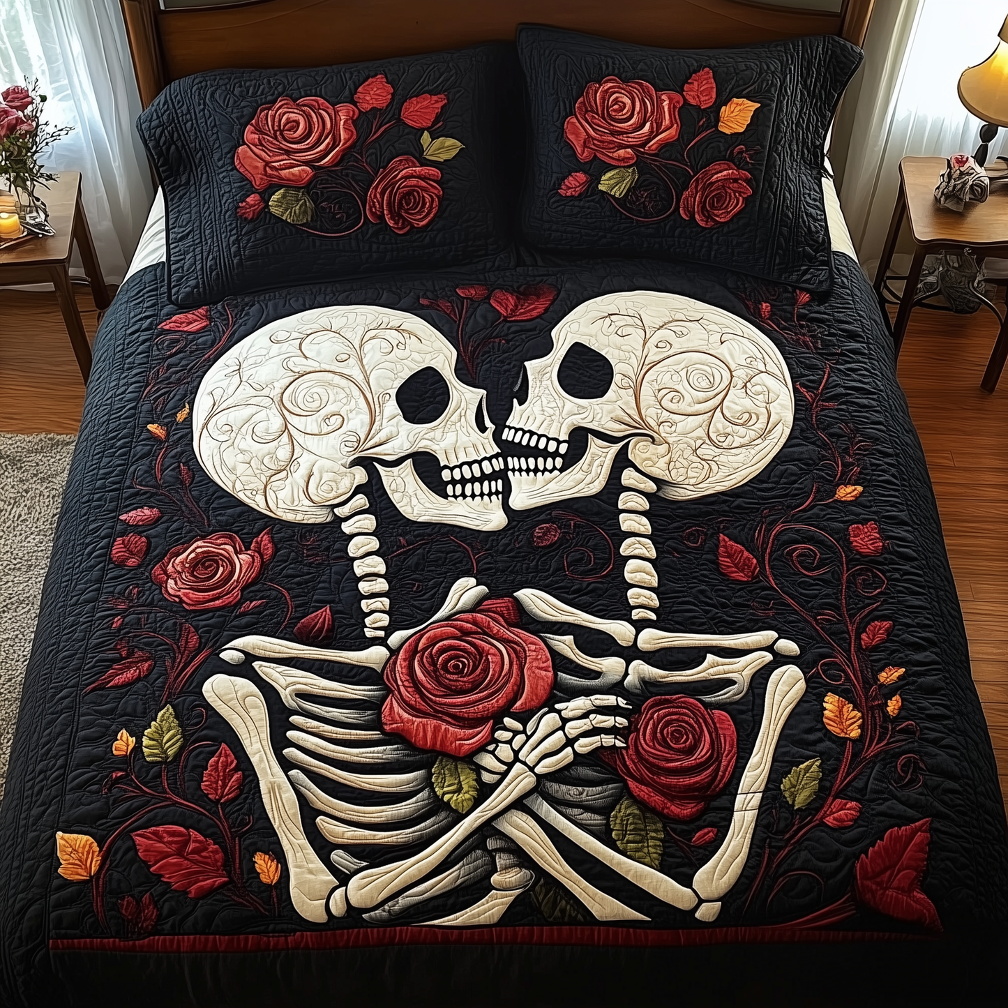 Vintage Skull Couple 3-Piece Quilted Bedding Set GFTOTP536