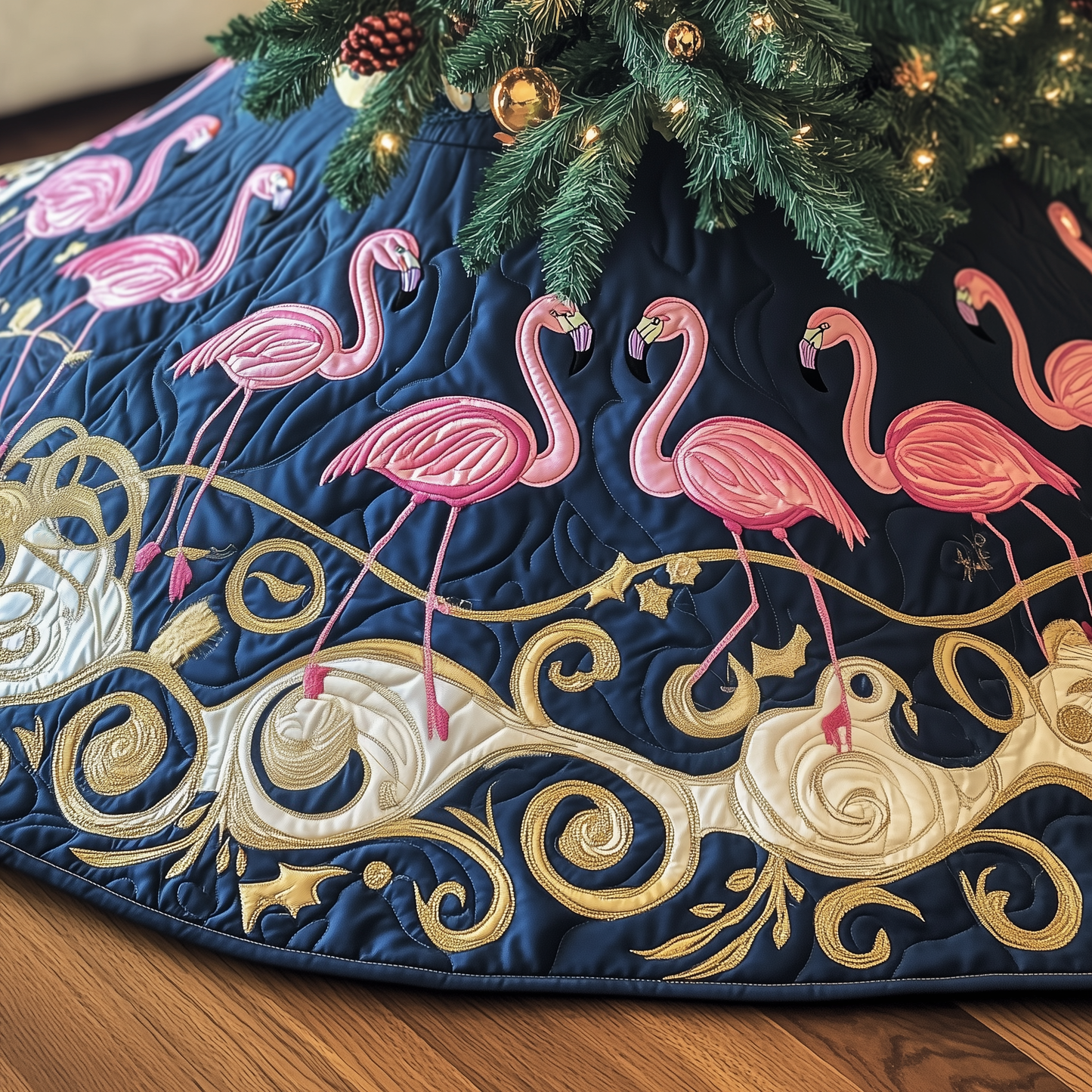 Festive Flamingo Quilted Tree Skirt GFTOTP566