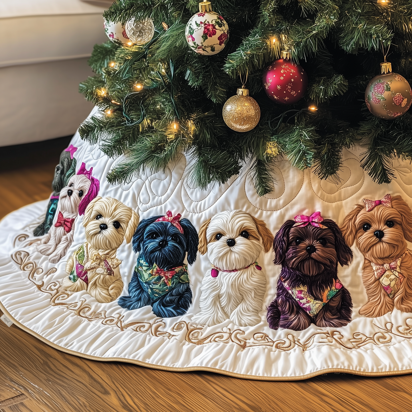 Adorable Christmas Shih Tzu Quilted Tree Skirt GFTOTP610