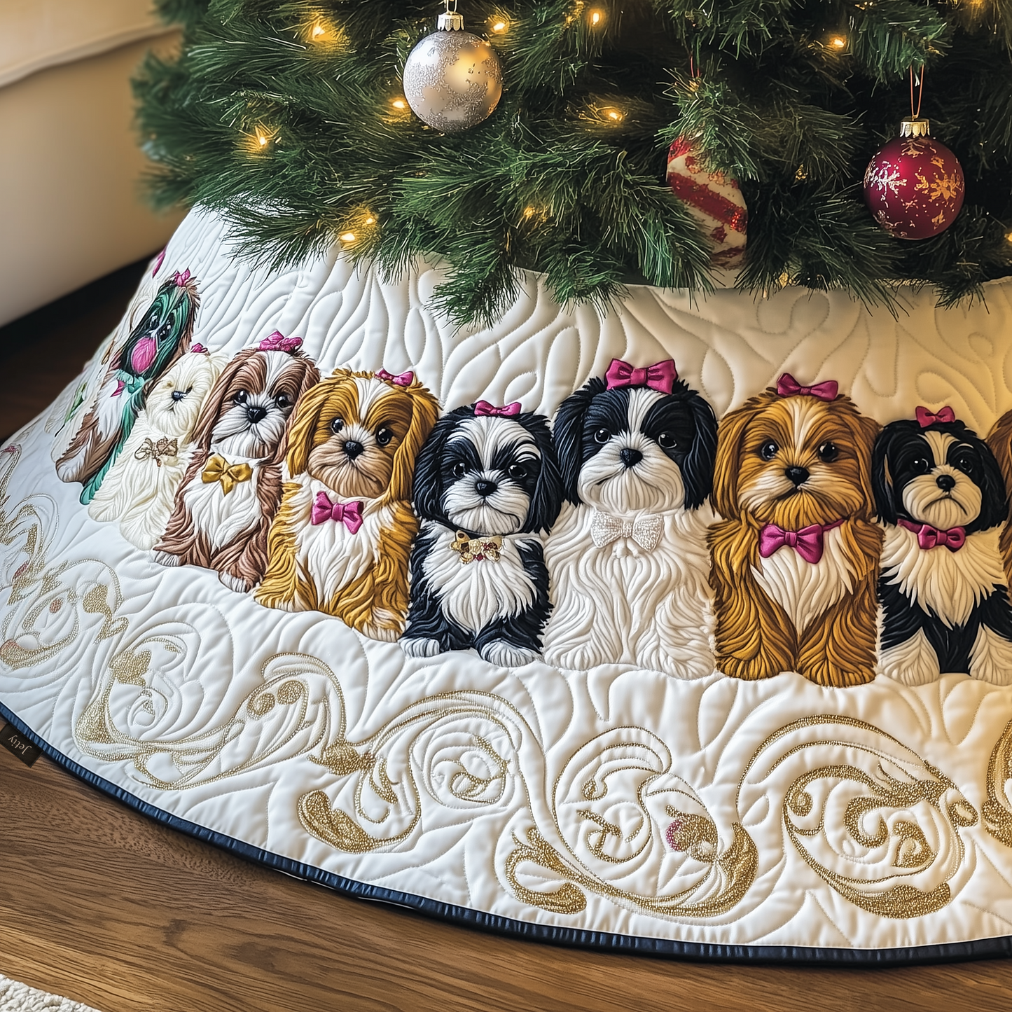 Adorable Christmas Shih Tzu Quilted Tree Skirt GFTOTP612