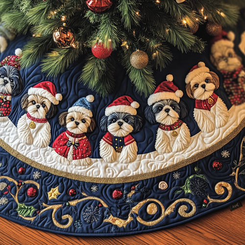 Adorable Christmas Shih Tzu Quilted Tree Skirt GFTOTP617