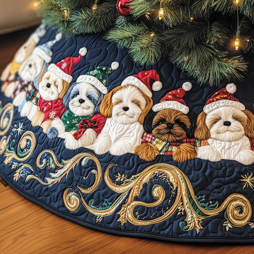 Adorable Christmas Shih Tzu Quilted Tree Skirt GFTOTP619