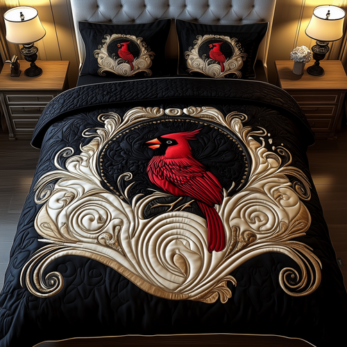 Red Cardinal 3-Piece Quilted Bedding Set GFTOTP644